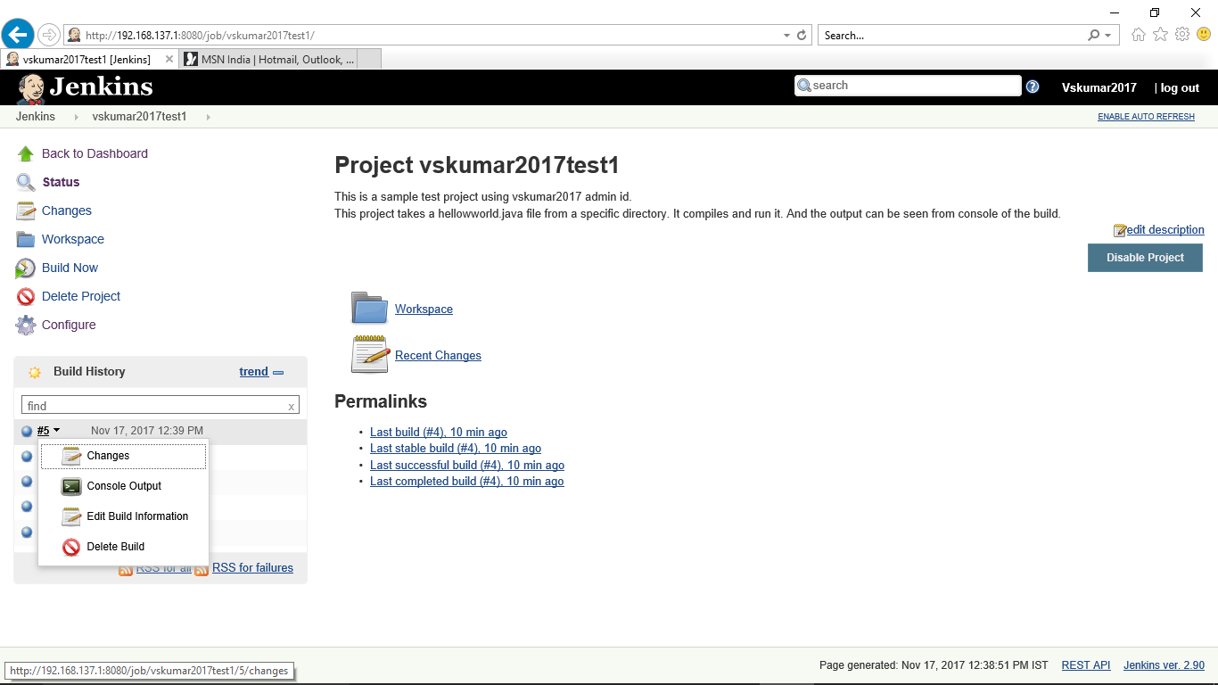 Jenkins-Project-vskumar2017test1-buildsNow#5