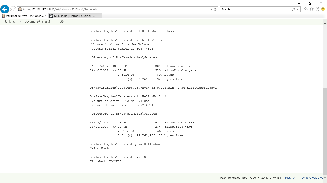 Jenkins-Project-vskumar2017test1-console#5